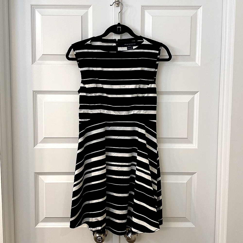 French Connection: Women's Black Joshua Striped Stretch Cotton Fit-&-flare Dress